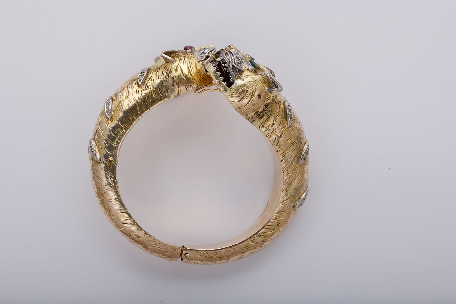 Gold, Ruby, Emerald, and Diamond Chimera Bangle Bracelet