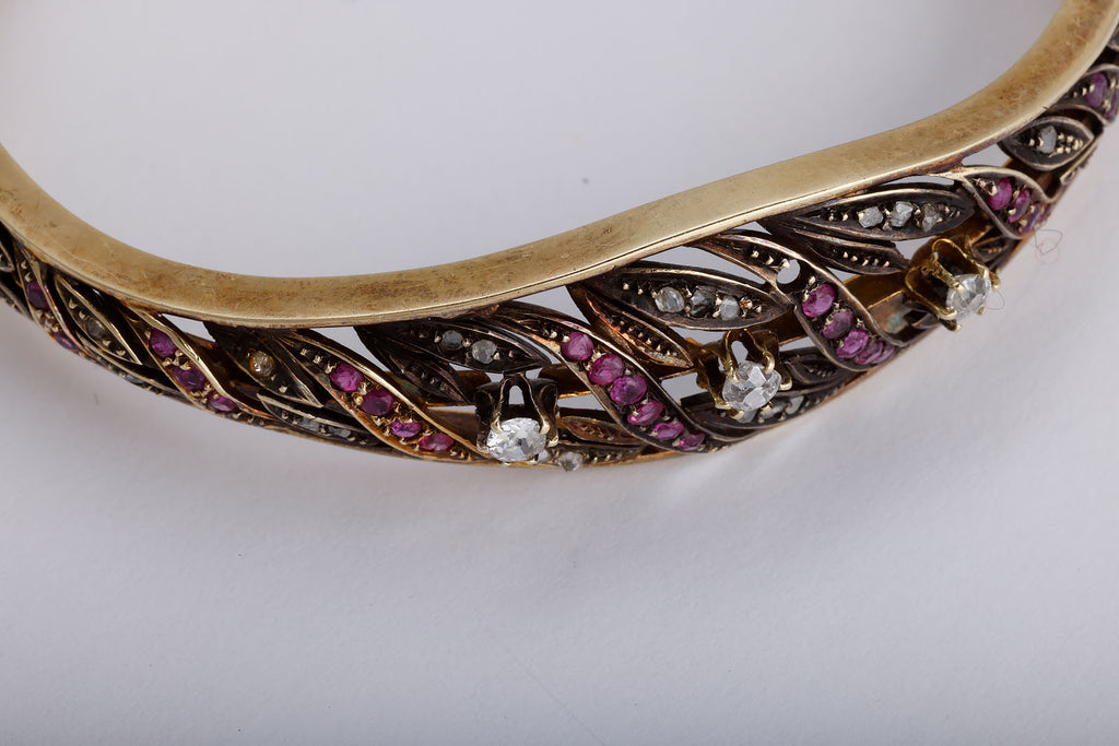 Antique Edwardian Ruby and Diamond Bracelet in Silvered Gold