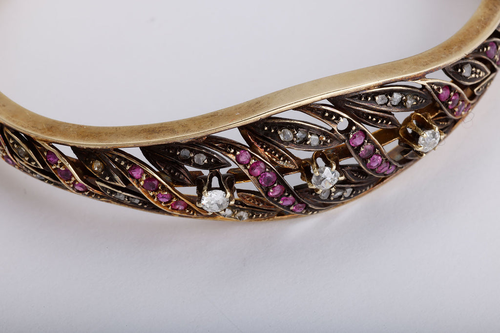Antique Edwardian Ruby and Diamond Bracelet in Silvered Gold