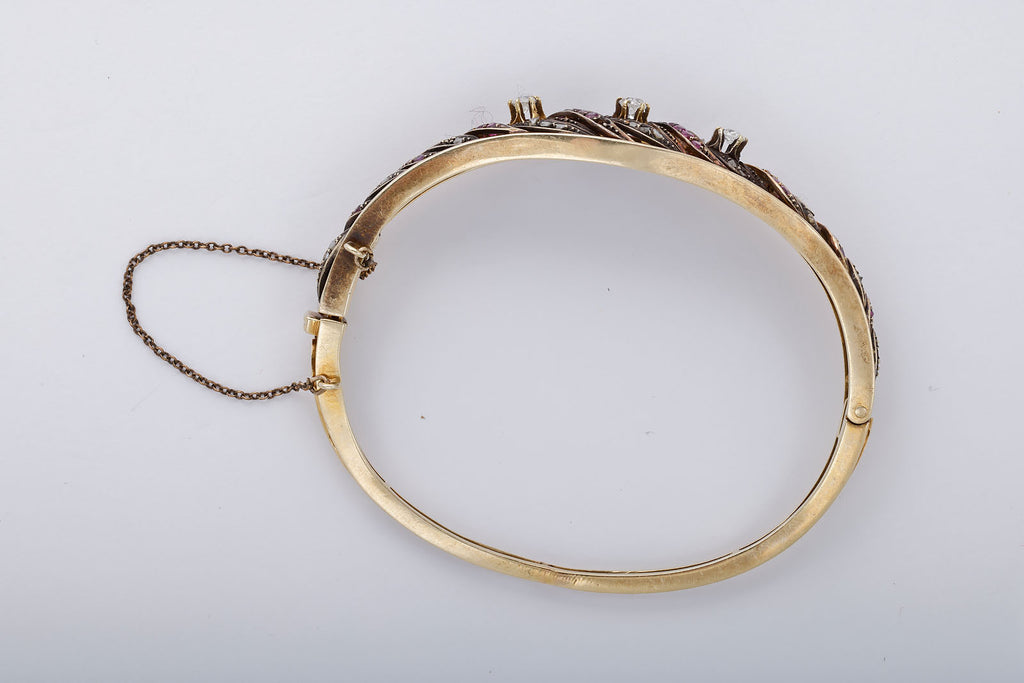 Antique Edwardian Ruby and Diamond Bracelet in Silvered Gold