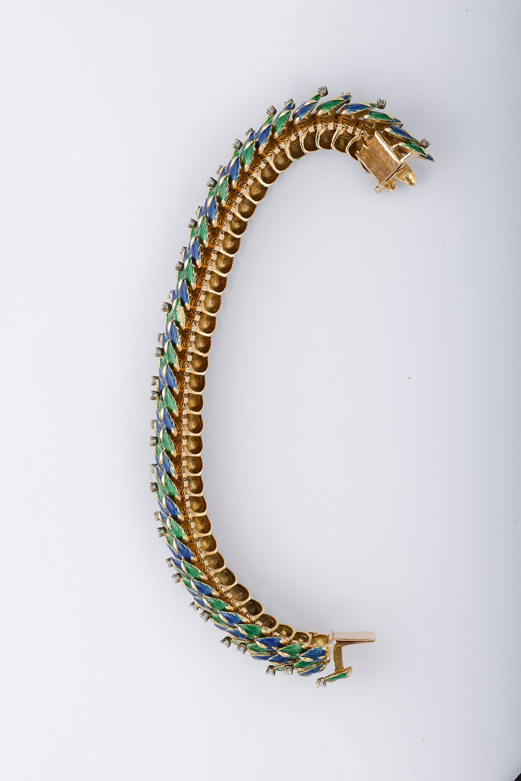 Enamel Diamond and Gold Snake Bracelet