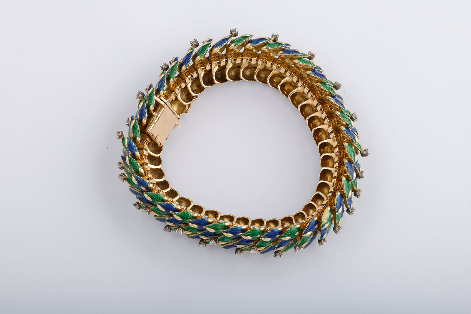 Enamel Diamond and Gold Snake Bracelet