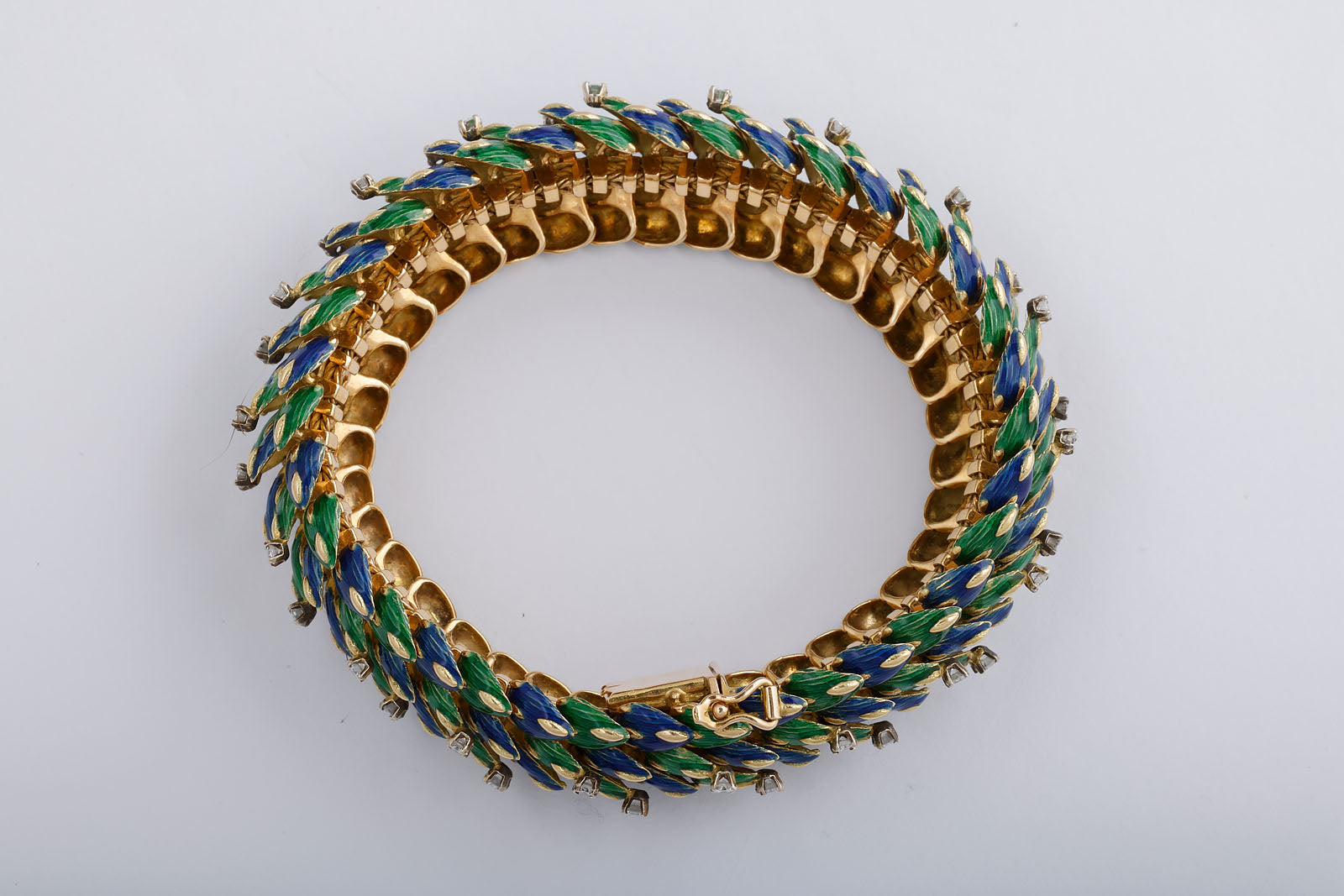 Enamel Diamond and Gold Snake Bracelet