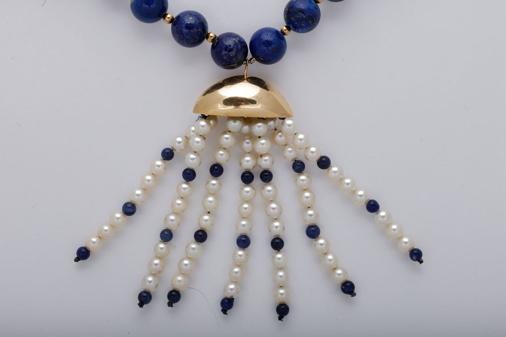 Lapis Lazuli, Pearl, and Gold Satoir Necklace